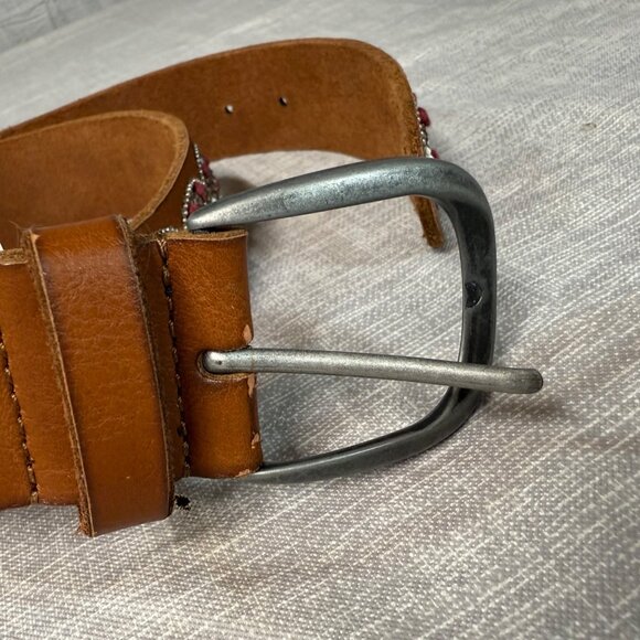 Lucky Brand Brown Leather Beaded Belt Silver-Tone Buckle & Floral Design Size S - Picture 5 of 16